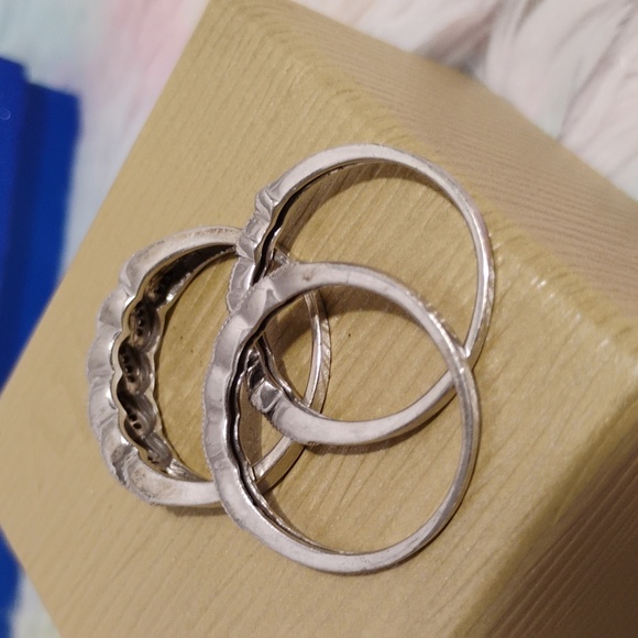 SALE! Stunning 3 Ring Trio Solid 925 Sterling Silver Genuine Diamonds Set - Picture 12 of 15